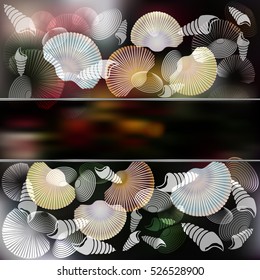 Set of Cockleshell with stylish composition and dark Background. Place for text. Vector illustration