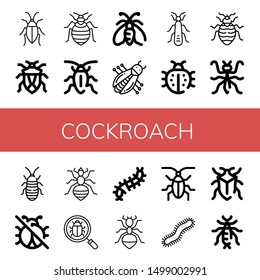 Set of cockroach icons such as Cockroach, Bug, Bed bug, Moth, Stonefly, Ladybug, Mantis, Madagascar hissing cockroach, No insects, Louse, Scolopendra, Ant, Centipede ,