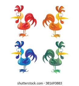 Set of cocks isolated on white background. Vector illustration.