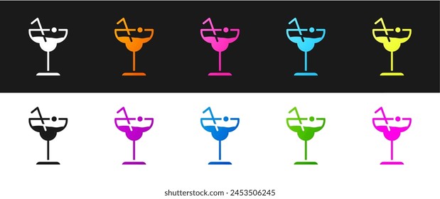 Set Cocktail and alcohol drink icon isolated on black and white background.  Vector