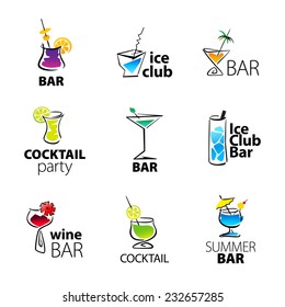 Set of the cocktail bar icons on a white background. Vector illustration.