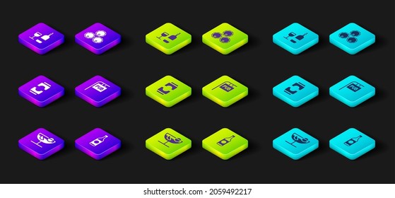 Set Cocktail, Beer bottle, can, Street signboard with Pub, Wooden barrels and Wine glass icon. Vector