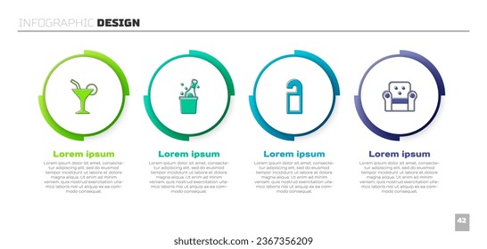 Set Cocktail, Bottle of champagne, Please do not disturb and Armchair. Business infographic template. Vector