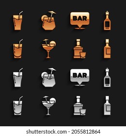 Set Cocktail, Champagne bottle, Whiskey and glass, Alcohol bar location, Glass of juice and  icon. Vector
