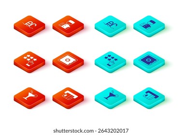 Set Cocktail, Credit card, Stars rating, Safe, Concierge and Swimming pool icon. Vector