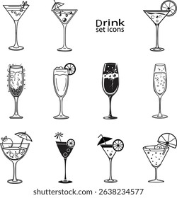 Set of Cocktail Drink icon vector art illustration with white background