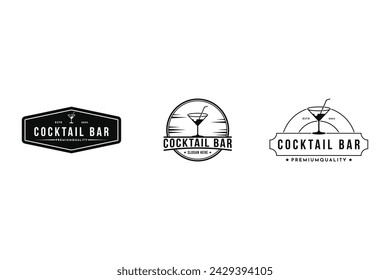 set of cocktail drink logo design concept vintage retro label