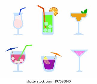 Set of cocktail in flat style. icons