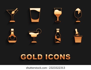 Set Cocktail, Glass of beer, Champagne in an ice bucket, Beer bottle, Bottle cognac or brandy, Wine glass, Martini and Shot icon. Vector