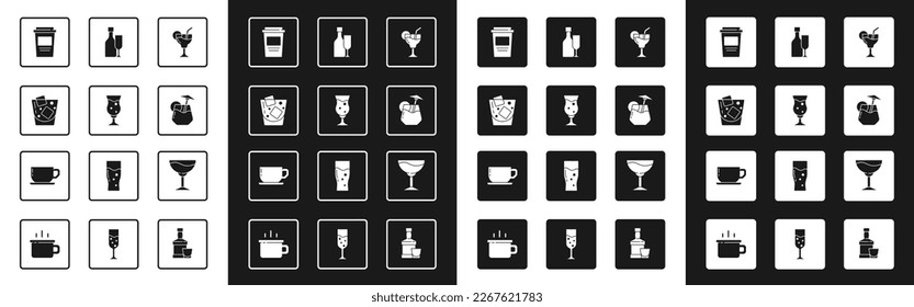 Set Cocktail, Glass of beer, whiskey, Coffee cup to go, Wine bottle with glass,  and  icon. Vector