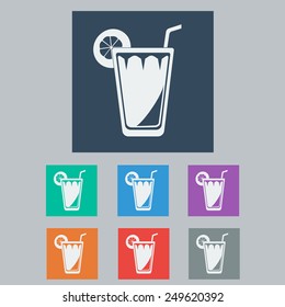 Set of Cocktail Glass with Lemon and Drinking Straw.Vector illustration