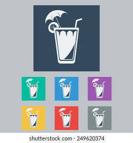 Set of Cocktail Glass with Lemon, Umbrella and Drinking Straw.Vector illustration