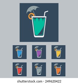 Set of Cocktail Glass with Lemon, Umbrella and Drinking Straw.Vector illustration