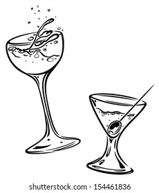 Set of cocktail glasses, black vector