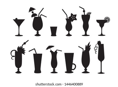 Set of cocktail icons. Silhouettes of alcoholic cocktails for menus, websites, invitations, banners.