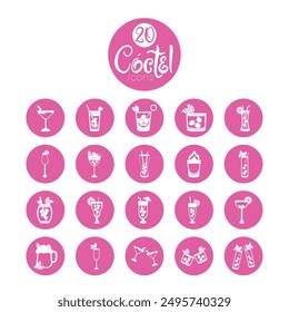 Set of cocktail icons stickers Vector illustration