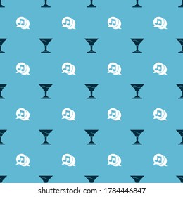 Set Cocktail and Musical note in speech bubble on seamless pattern. Vector