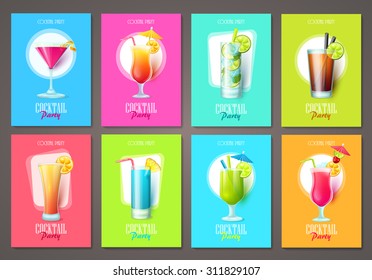 Set of cocktail party invitations, flyers, brochures. Vector templates.