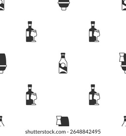 Set Cocktail shaker, Beer bottle and Wine with glass on seamless pattern. Vector