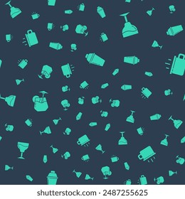 Set Cocktail shaker, Wine glass,  and Coffee cup on seamless pattern. Vector