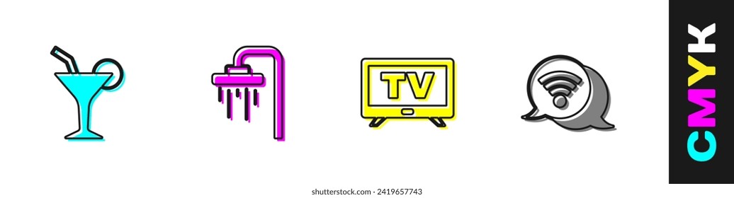 Set Cocktail, Shower, Smart Tv and Wi-Fi wireless internet icon. Vector