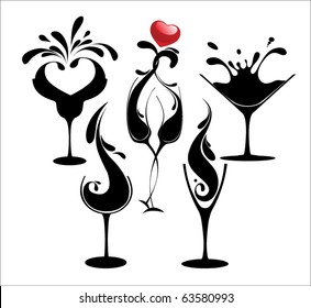 set of cocktail silhouette glasses