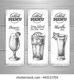 Set of cocktail sketch banners. Cocktail menu design