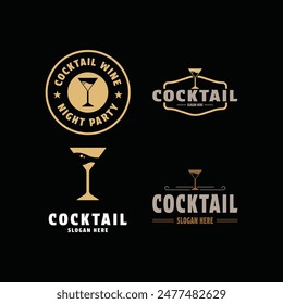 conjunto de cóctel de vino logo diseño vintage etiqueta retro insignia