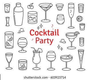 Set of Cocktails and Alcohol Drinks Vector illustration