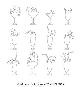 Eine Reihe von Cocktails, alkoholischen Getränken. Schnappschüsse. Kontakt. Symbol, Zeichen.