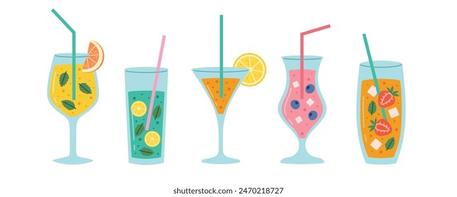 Set of cocktails of different flavors. Summer beach holiday