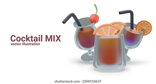 Set of cocktails of different types and servings. Beach party concept