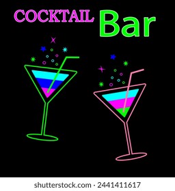 Eine Auswahl an Cocktails und Getränken in verschiedenen Gläsern je nach Menü. Alkoholische Getränke. Vektorgrafik.