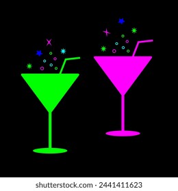 A set of cocktails and drinks in different glasses according to the menu. Alcoholic drinks. Vector illustration.