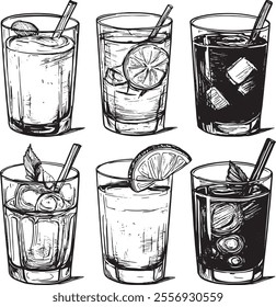 set of cocktails drinks vector illustration hand drawn