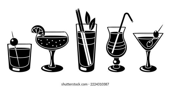 Set of cocktails in glass. Alcoholic drink for party.