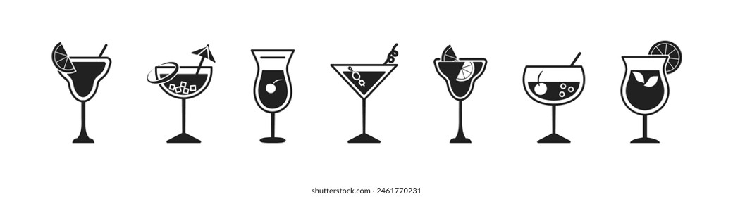 Set of cocktails icons. Cocktail symbol. Vector.