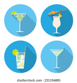 set of cocktails icons, flat style illustration