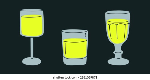 Set of cocktails. An illustration of classical drinks in different types of glasses. Vector illustration