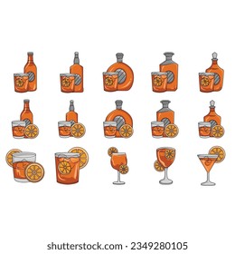 Set of cocktails. An illustration of classical drinks in different types of glasses. Vector illustration of summer cocktails. Banner with soft and alcohol drinks.