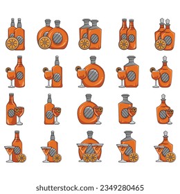 Set of cocktails. An illustration of classical drinks in different types of glasses. Vector illustration of summer cocktails. Banner with soft and alcohol drinks.