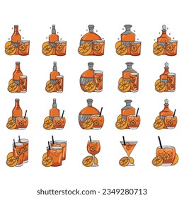 Set of cocktails. An illustration of classical drinks in different types of glasses. Vector illustration of summer cocktails. Banner with soft and alcohol drinks.