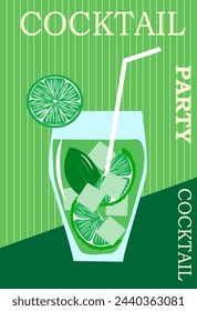 Set of cocktails. Illustration of fruit drinks in glasses. Banner with soft and alcoholic drinks, summer cocktails.