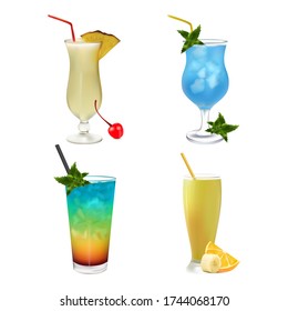 Set cocktails isolated on a white background. Сollection macro drink icons. Vector illustration 3D.