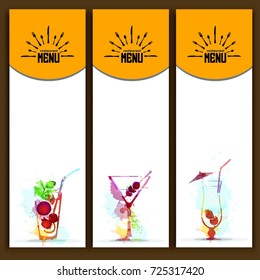Set of Cocktails menu. Vector watercolor painting