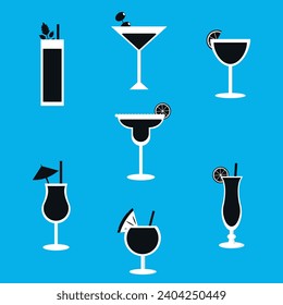 A set of cocktails on a blue background. Drinks. Vector