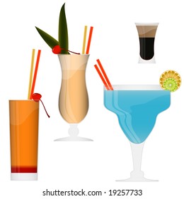 Set of cocktails on white background