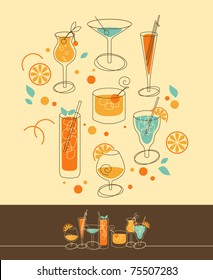 Set of Cocktails in Retro-Styled