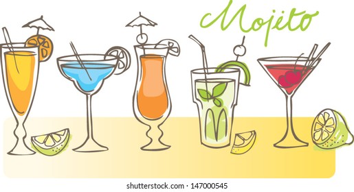 Set of cocktails vector illustration