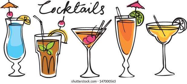 Set of cocktails vector illustration